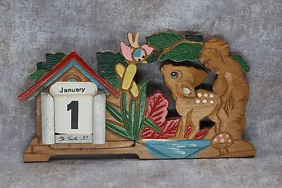 Vintage “Bambi” Wood Perpetual Calendar Made In Japan Keepsake-Fort Smith Ark. • $20