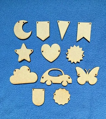 £2.25 • Buy Wooden  MDF Party Bunting Flags Wedding Birthday Craft Blanks Wood Shapes