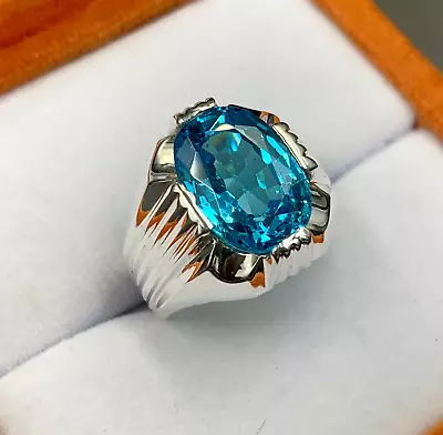 London Blue Topaz Ring Mens Topaz Ring 925 Sterling Silver Topaz Gemstone Ring • £115.65