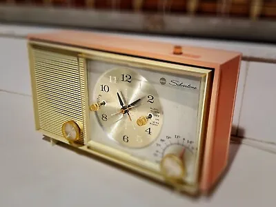 Vintage 1960’s Sears Roebuck SILVERTONE  Tube Clock Radio Pink Model 2038 WORKS! • $75