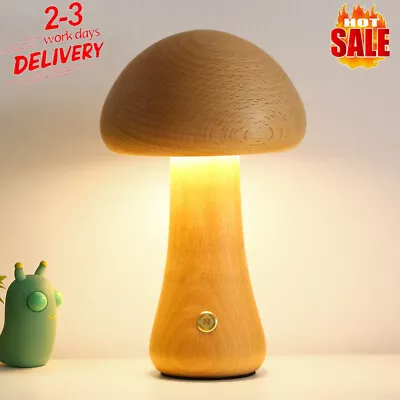 Wooden Mushroom Table LampKid Vintage Atmosphere Night Light Touch Bedside Lamp • £15.89