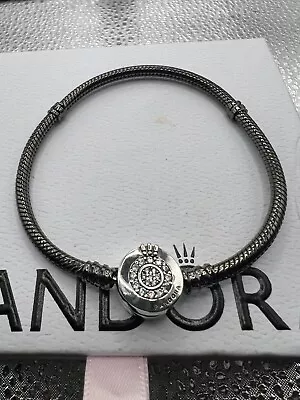 Pandora Crown Charm Bracelet 19 Cm Silver Black Ale S925 • £7.95