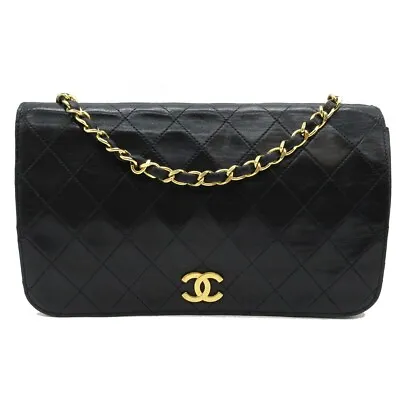 CHANEL CC Full Flap Matelasse Chain Shoulder Bag Leather Black France M488 • £890.47