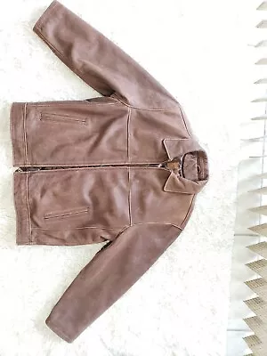 🌺Canada Sportswear Distressed Men's Genuine Brown Leather Zip Jacket Coat Large • $39.99