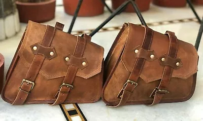 Handcrafted Motorcycle Leather Side Panniers Saddlebags Bags Saddle Brown Bag • $85.50