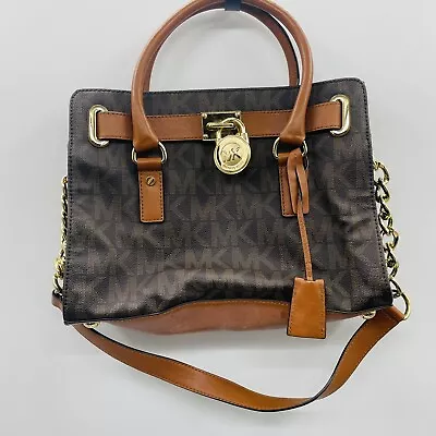 MICHAEL Michael Kors Hamilton EW Satchel Purse In Brown Logo With Dustbag $298 • $60