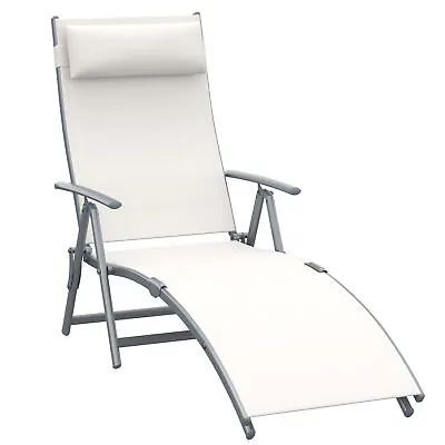 Outsunny Sun Lounger Recliner Foldable 7 Levels Texteline Cream White • £60.99