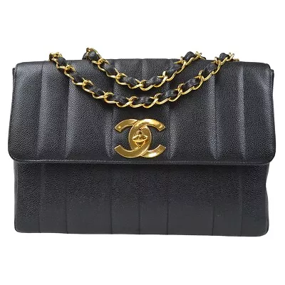 Chanel Straight Flap Jumbo Mademoiselle Shoulder Bag Black Caviar 68045 • £5236.15