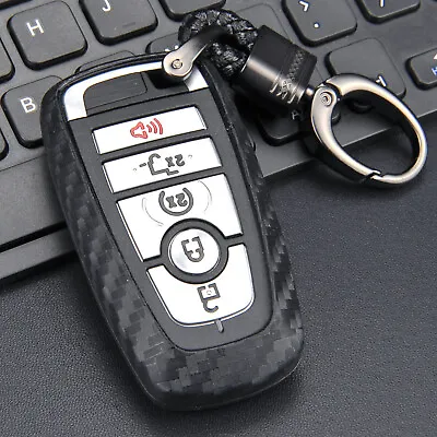 Silicone Carbon Fibre Car Smart Key Chian Case Cover For Ford Focus Escape F-150 • $15.37