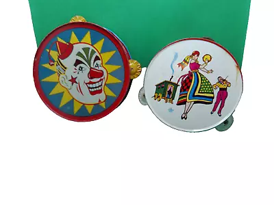 US Metal Toy Mfg Vintage Noisemakers Party New Years Tambourine Clown Gypsy Lot • $28