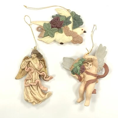 $19.99 • Buy 3pc Lot VTG Victorian ANGELS DOVE CHERUB Christmas Ornament Resin 