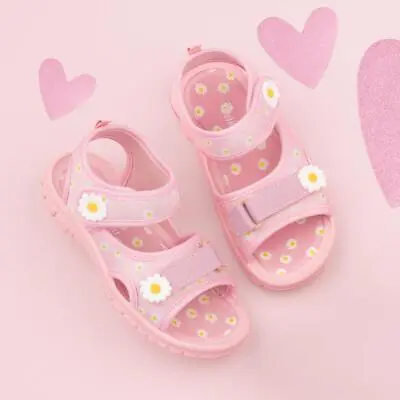 Walkright Girls Sandals Pink Kids Mule Daisy Print Easy Fasten Calista SIZE • £7.99