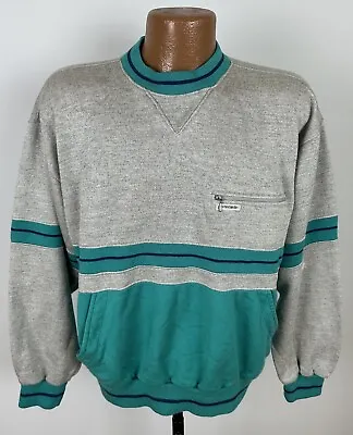 Vintage 80s 90s PIERRE CARDIN Sweatshirt XL Heather Gray Teal V-stitch Grandpa • $19.99