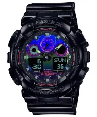 New Casio G-Shock Virtual Rainbow Series Black Resin Strap Watch GA100RGB-1A • $94.50