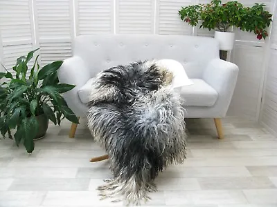 Grey Black Curly Wool Sheepskin Rug Real Mongolian Rug Chair Sofa Cover G545 • $164.89