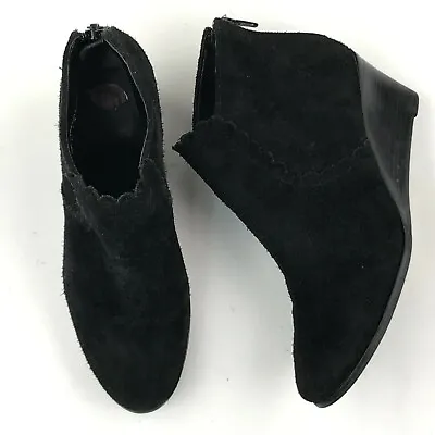 $38 • Buy Jack Rogers Women Black Suede Zip Wedge Boots Sz 6M
