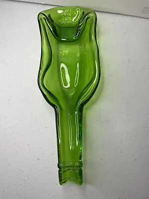 VTG Green Glass Bottle Flattened Melted Into Spoon Rest  11.25  L 4  At Widest • $14.99