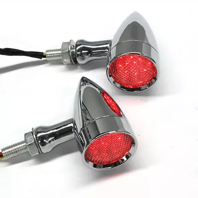 Chrome Motorcycle LED Bullet Red Brake Blinker Turn Signal Tail Light Universal • $23.24