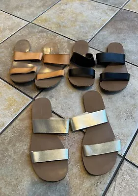 Lot Of 3 - J. Crew Slides Sandals Flip Flops Leather Double Strap Size 6 • $0.99