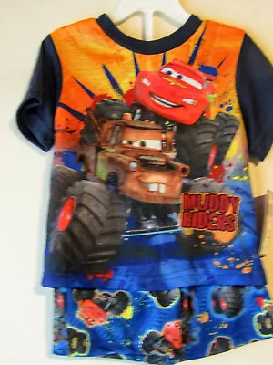 Disney Boys 12 Mo Cars Mcqueen/mater Pajama 2-pc Blue/red Top & Shorts Nwt • $10