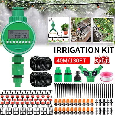 130ft/40m Drip Irrigation System Plant Timer Self Garden Watering Hose Spray Kit • $19.99