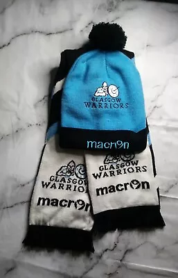 £14.99 • Buy MACRON Glasgow Warriors Beanie Hat, Scarf [black/sky] Rugby