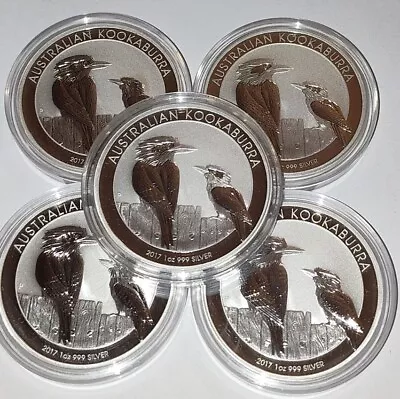 (2017) (Lot Of 5 Coins) 1 Oz Authentic Australian Kookaburra Pure Silver Coin. • $179.50