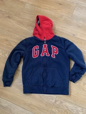 £4 • Buy Boys Gap Navy/red/grey Logo Fur Lined Hoodie Size L (10/11 Years)