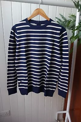 Hobbs Size M Jumper Wool/cotton Navy White Nautical Style Striped Jumper • £19.50