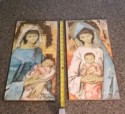 Pr Vtg Mid Century J Pifarre Modernist Woman Baby Wood Wall Plaques Spain L@@K!! • $19.99