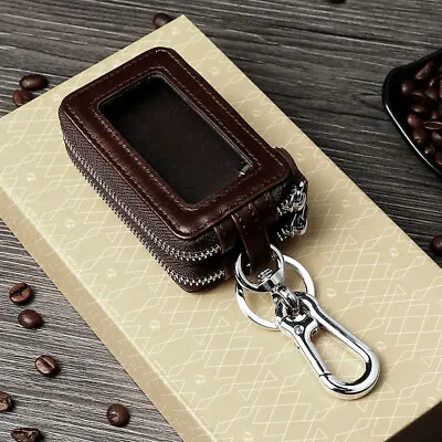 Genuine Leather Car Key Wallet Holder Case Keychain Bag Double Zipper Pouch • $13.96