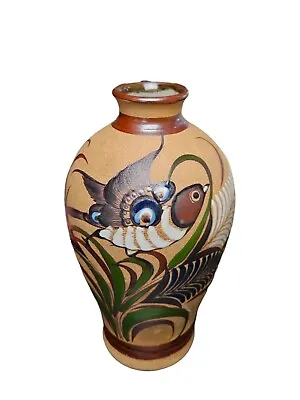 Vintage Tonola Hand Painted Mexican Vase~Signed Tacat Mexico~10  Tall • $34.99