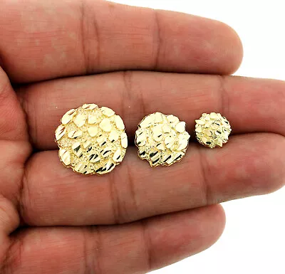 Men's Women's Kid's 10K Solid Yellow Gold Diamond Cut Round Nugget Stud Earrings • $119.99