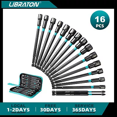 6IN 16PC Magnetic Long Nut Driver Set Metric & SAE 1/4 Hex Shank Long Power Bits • $41.39