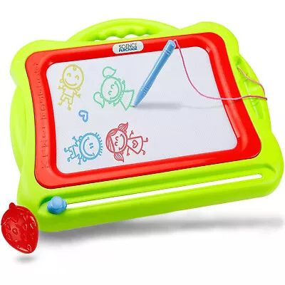 Green Magnetic Drawing Doodle Board Tethered Pen Writes In Color Quick Erase • $29.99