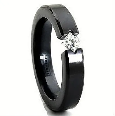 Titanium Black Plated Tension Ring With 4mm Square CZ Size 11 - In A Gift Box • $17.28