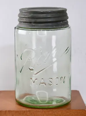 Vintage Green Ball Mason 3l Pint Ball Fruit Canning Jar W/ Ball Lid - Xlnt! • $49.99