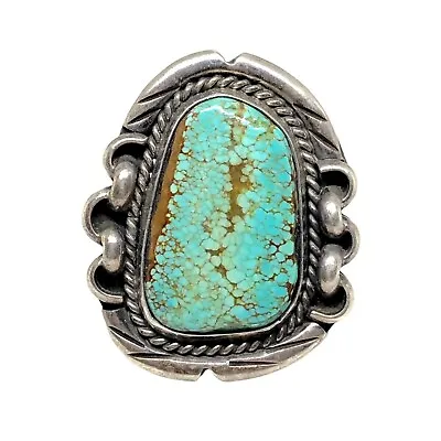 TURQUOISE Sterling Silver CHAIN Navajo Chunky Biker Ring 925 Vintage Mens Size 9 • $648