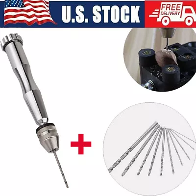 Mini Aluminum Pin Vise Hand Push Drill Chuck For Jewelry Tool + 10PCS Micro Bits • $12.88