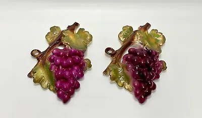 Vintage Chalkware Fruit Wall Decor Plaque Grapes On Vine 11.5 X7.5  MCM Set Of 2 • $18.74