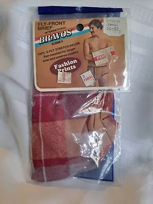 Deadstock Vintage Mens Underwear Plaid 2 Ply Stretch Nylon Briefs Sz Small 1970s • $49.95
