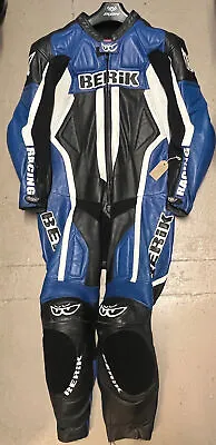 Berik Racing One 1 Piece Leather Motorcycle Suit UK 44 EU 54 Blue Black • $249.01