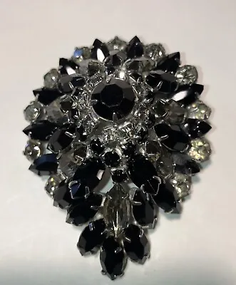 Vintage Black And Clear Rhinestone Brooch. Schriener? • $19.99