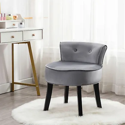 Crushed Velvet Vanity Stool Dressing Table Chair Make-Up Chair W/ Backrest Grey • £39.32