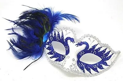 Blue & Silver Mask With Peacock Feathers Venetian Masquerade Ball Party Prom Eye • £12.95