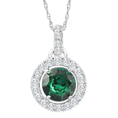 1 1/2Ct Emerald Diamond Halo Pendant Women's 10k White Gold Necklace 18  Length • $299.99