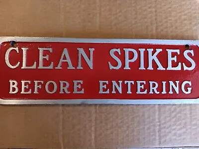 VINTAGE GOLF COURSE SIGN PAINTED RED CLEAN SPIKES BEFORE ENTERING 12 3/8 X4 ×3/8 • $120
