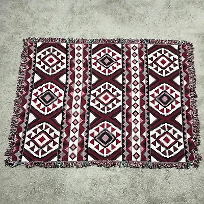 VTG Woven Southwest Aztec Tribal Mexican Fringe Throw Blanket Tapestry 62”x44” • $24.99