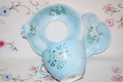 £25 • Buy Rare 1920s Aynsley Bone China Hand Painted Blue Coffee Cup & Biscuit Saucer