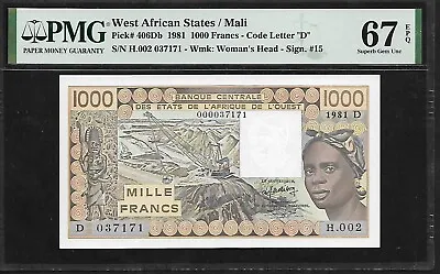 West African States / Mali 1000 Francs 1981 PMG 67 EPQ UN P#406Db Population 1/0 • $128